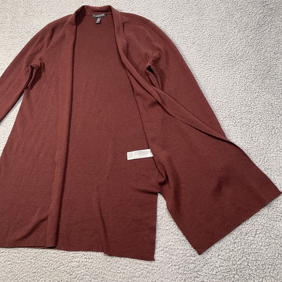 Eileen Fisher Duster Open Cardigan Womens XS Brown 100% Italian Superfine Merino - Picture 5 of 9